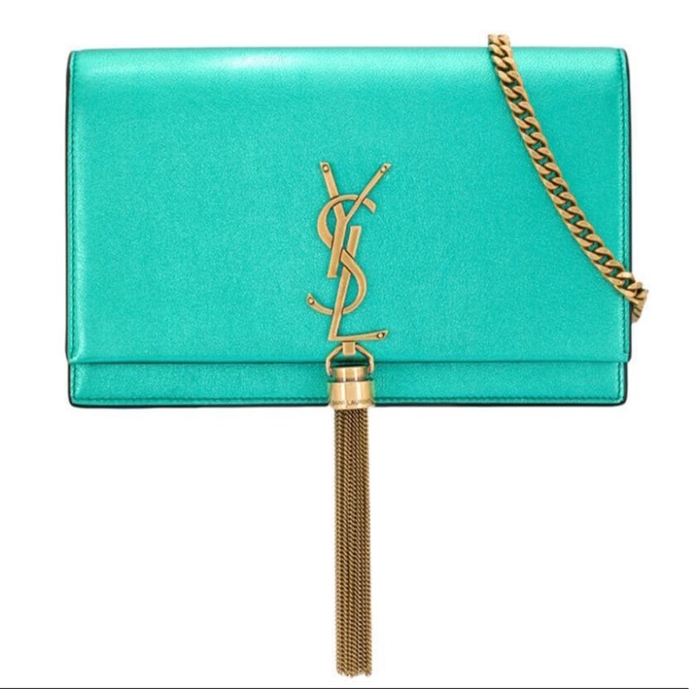 NWT YSL Saint Laurent Chain Metallic Turquoise